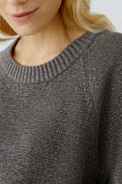 Close-up of ribbed knit texture and finish on Oui Taupe cotton blend jumper 