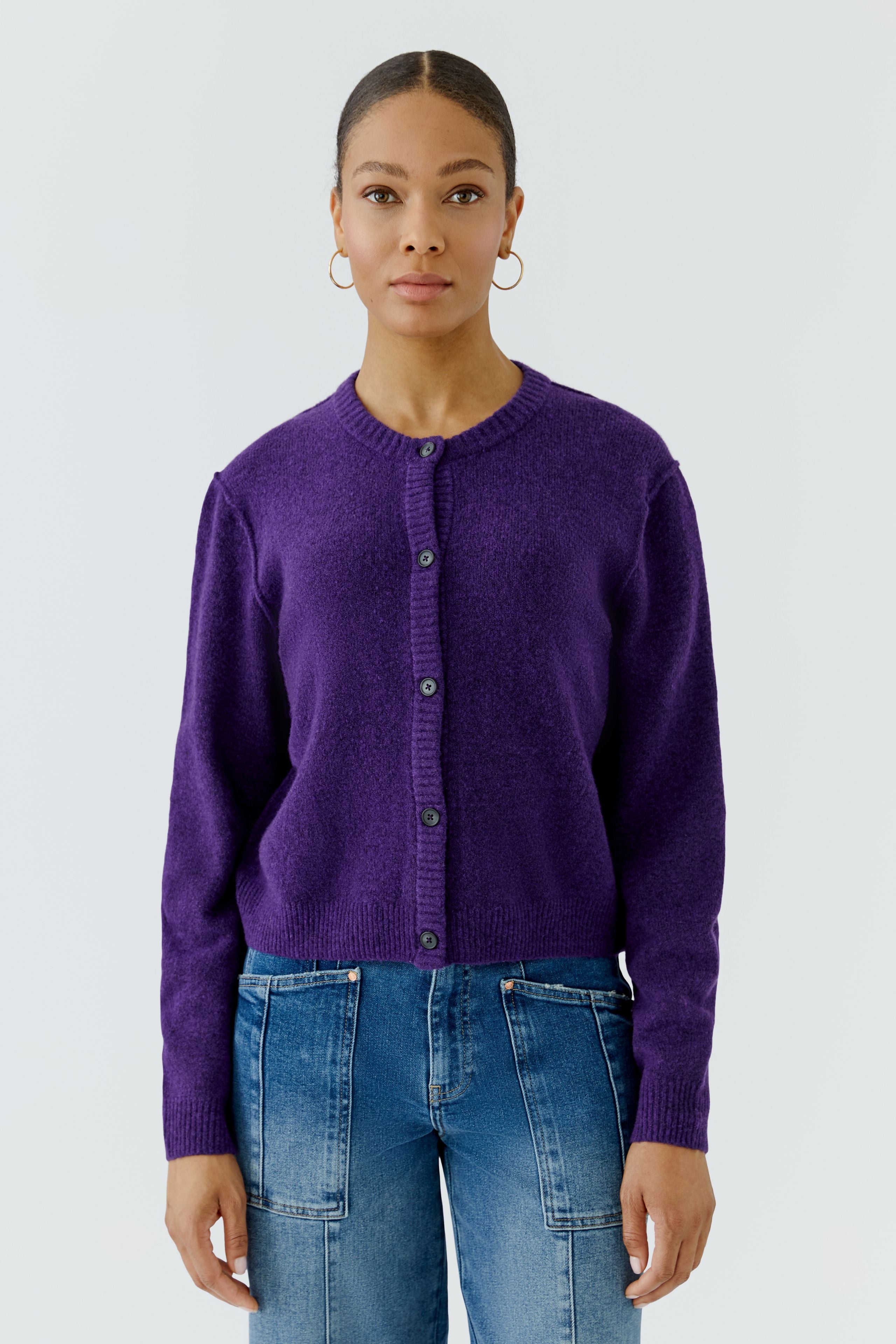 Oui Ilaya purple wool blend cardigan front view