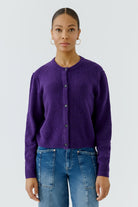 Oui Ilaya purple wool blend cardigan front view