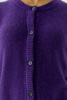 Oui Ilaya purple cardigan close-up showing horn-look buttons