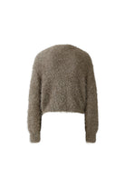 Oui Smokey Taupe Fluffy Knit Cardigan laid flat From back 