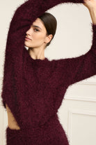 Oui Bramble Berry fluffy knit texture Jumper in Burgandy 