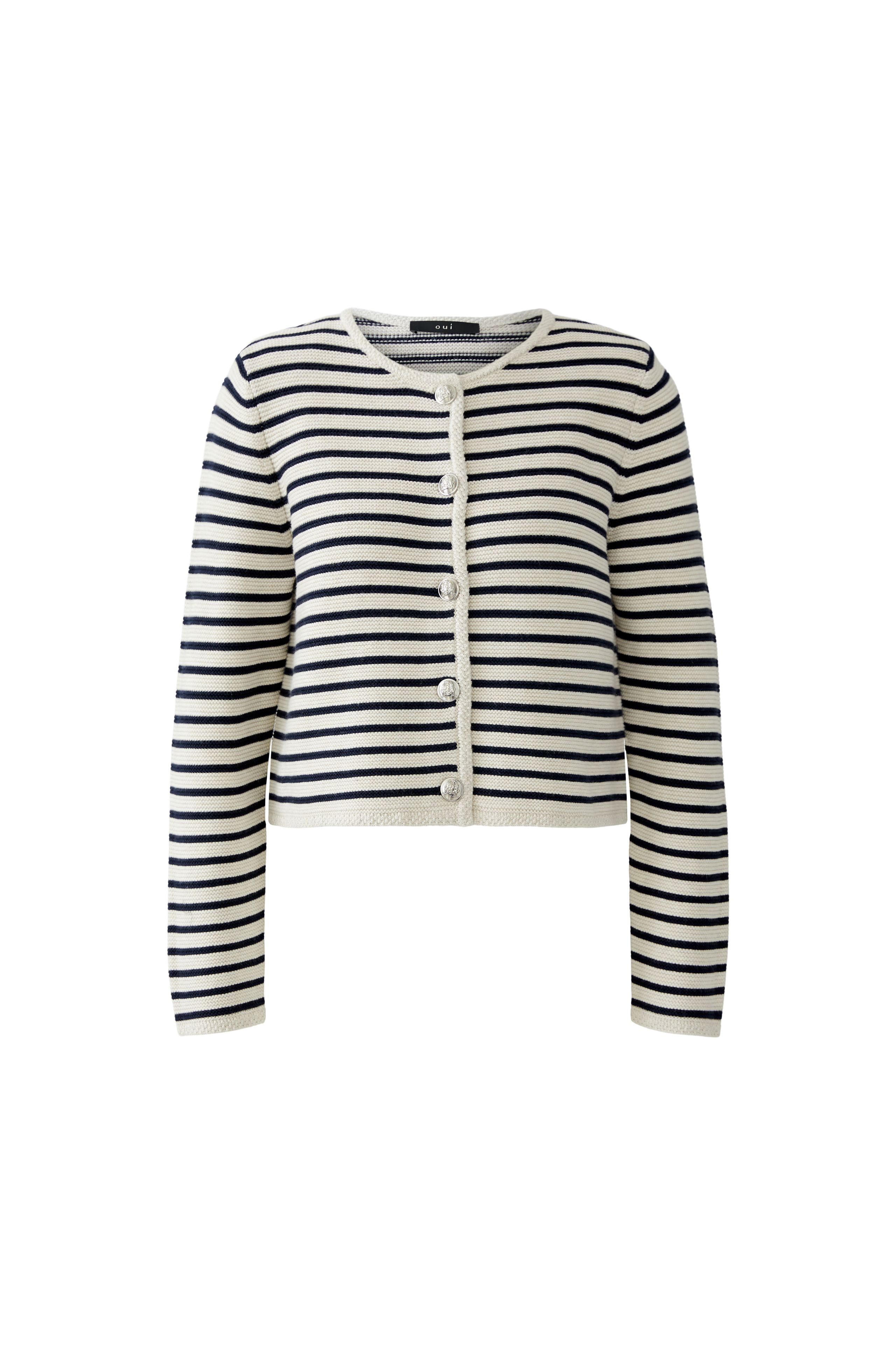 Flat lay front view of Oui Marea stripe cardigan