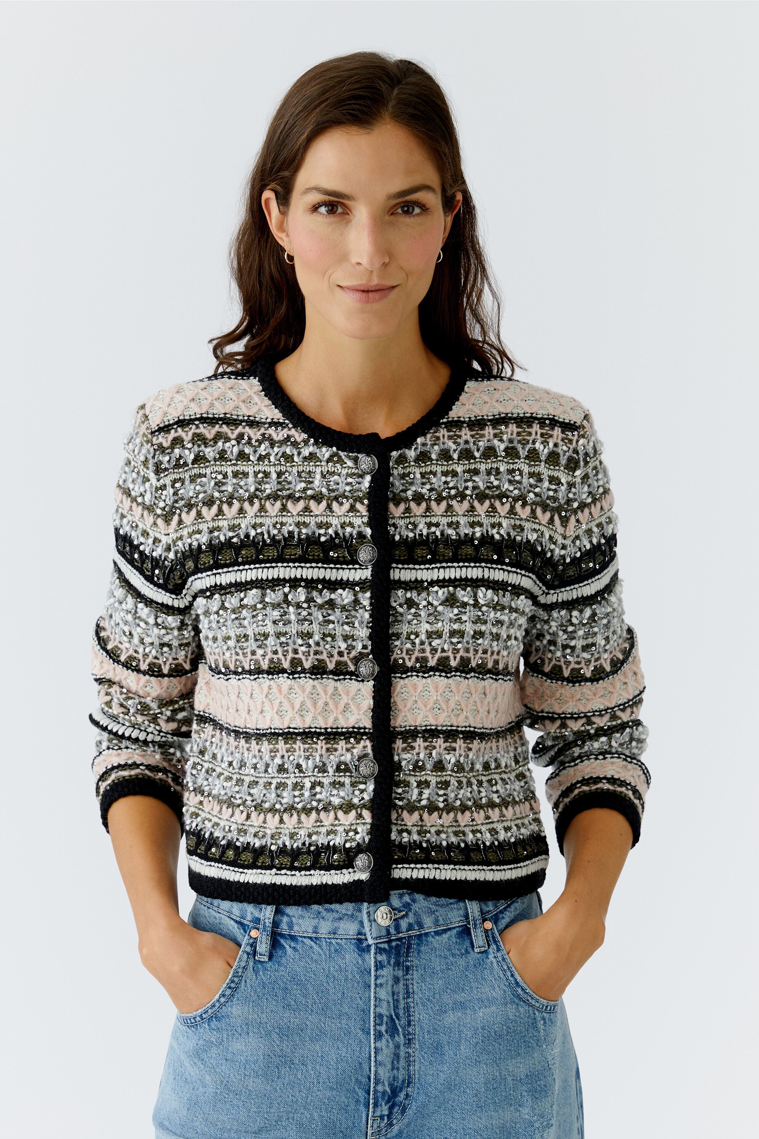 Oui short textured knit jacket – front facing close-up
