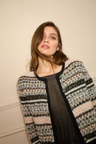 Oui Khaki Rose Knitted Jacket – Textured Short Cardigan