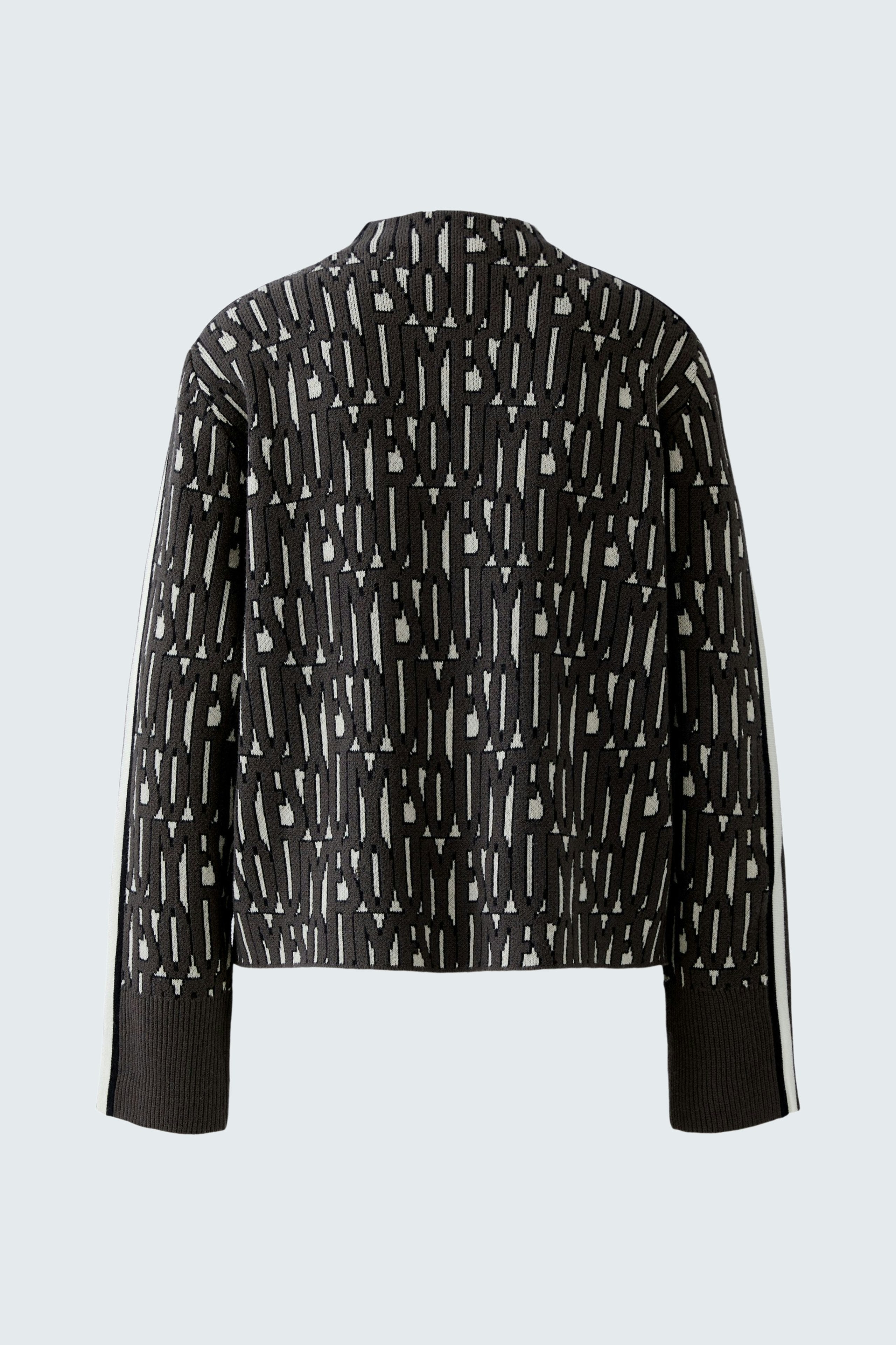 Oui sporty knitted letter print jumper flat back view, displaying overall letter print and straight hem