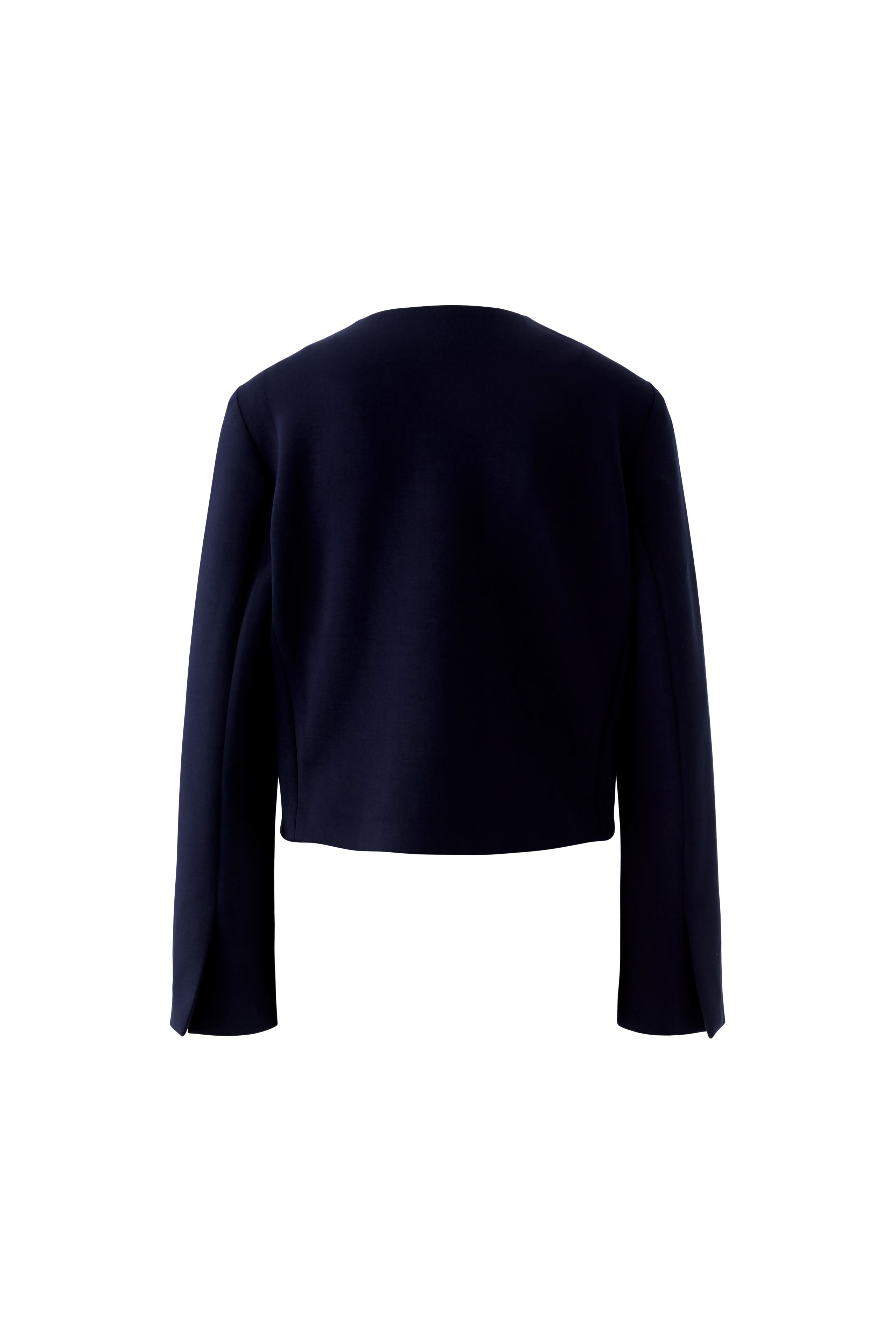 Oui navy collarless double breasted jacket