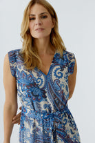 Oui blue chiffon maxi dress with belt waist detail