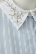 Oui embellished beaded collar detail striped blouse