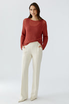 Oui high waisted wide leg trousers in cream with front seam detail