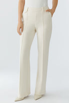 Oui wide leg cream trousers with centre front seam full length view