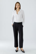Oui NEYA black pull-on culotte trousers styled with white shirt – front model view