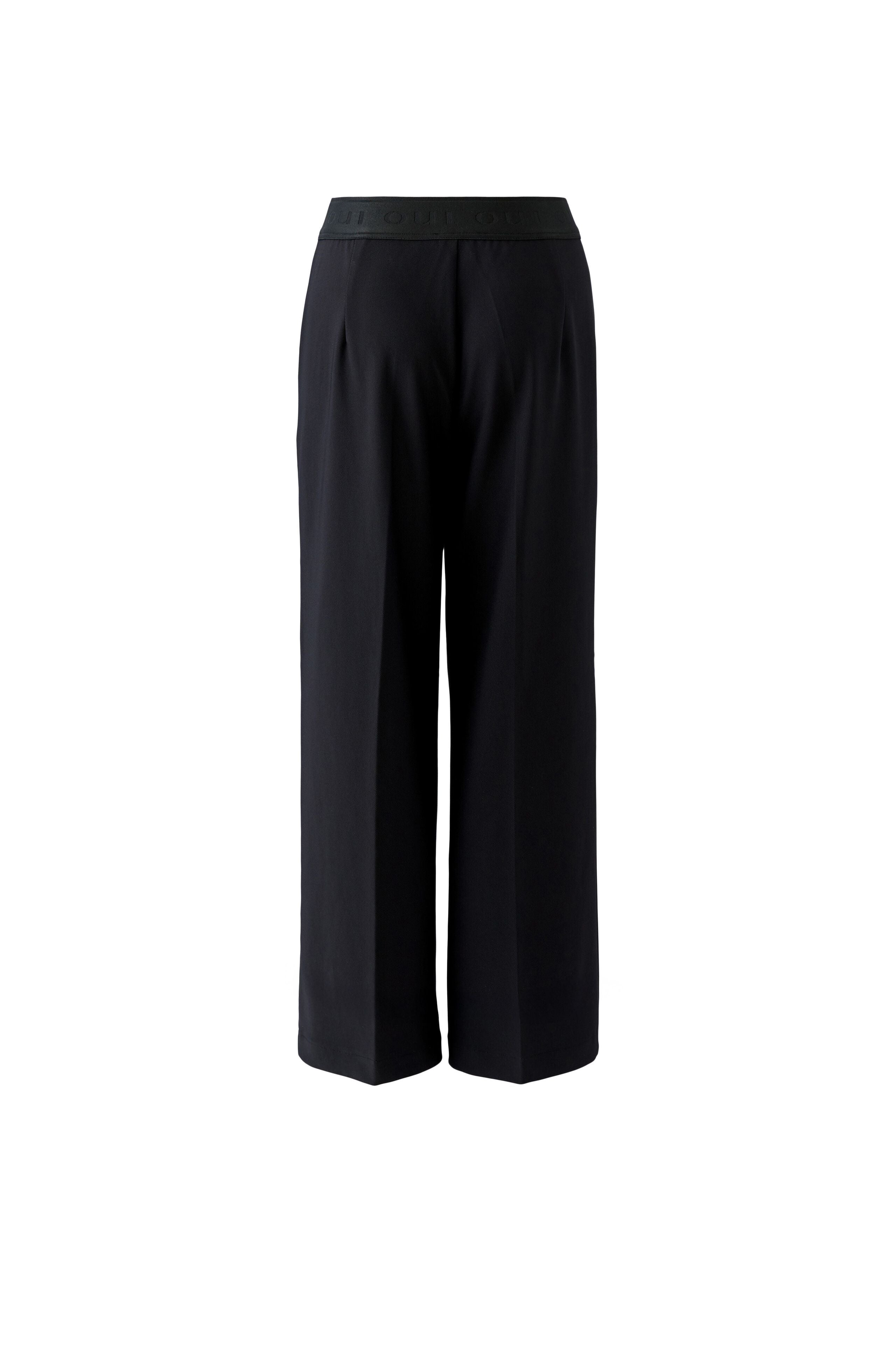 Oui NEYA black straight-leg culotte trousers with stitched front creases – front product view