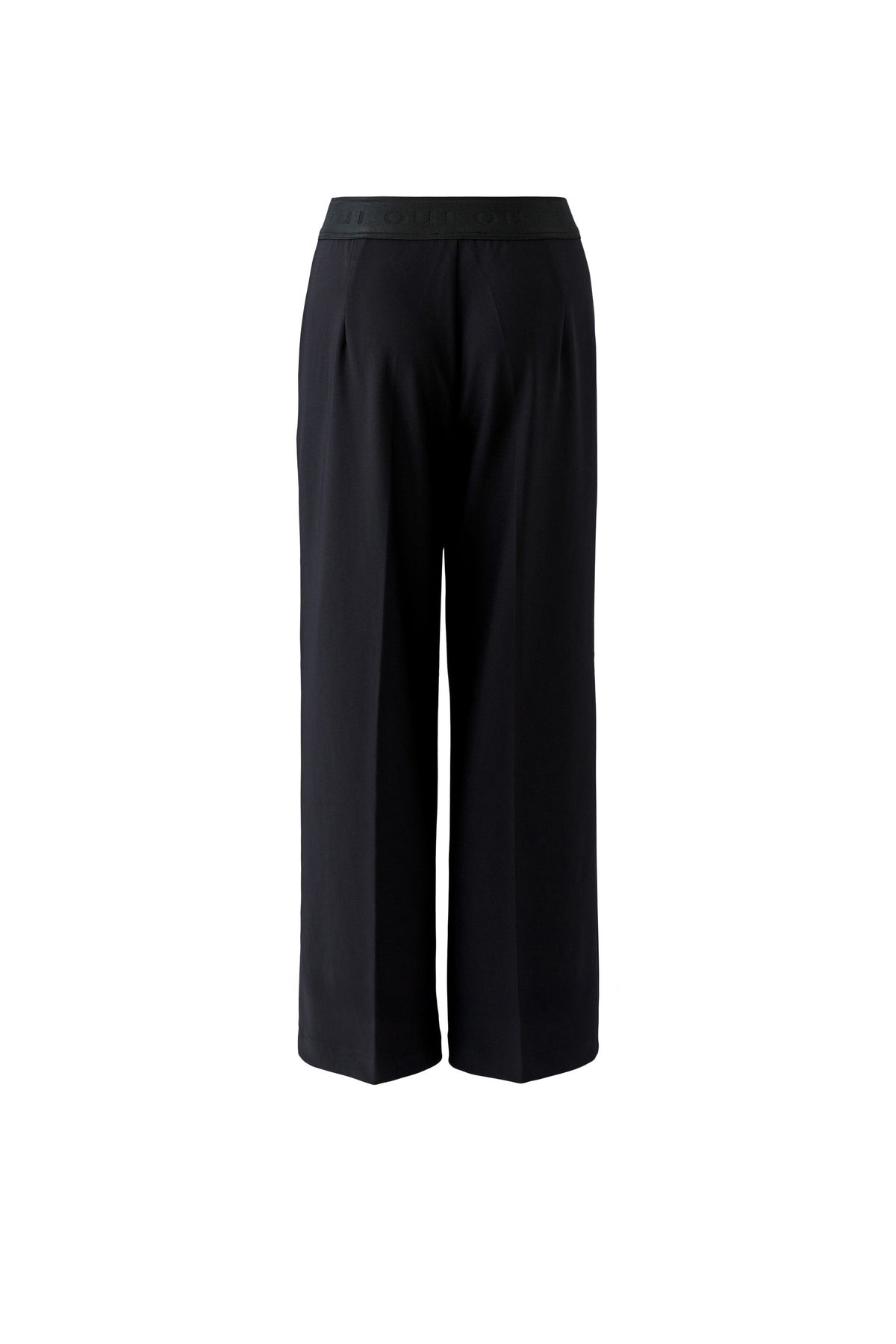 Oui NEYA black straight-leg culotte trousers with stitched front creases – front product view