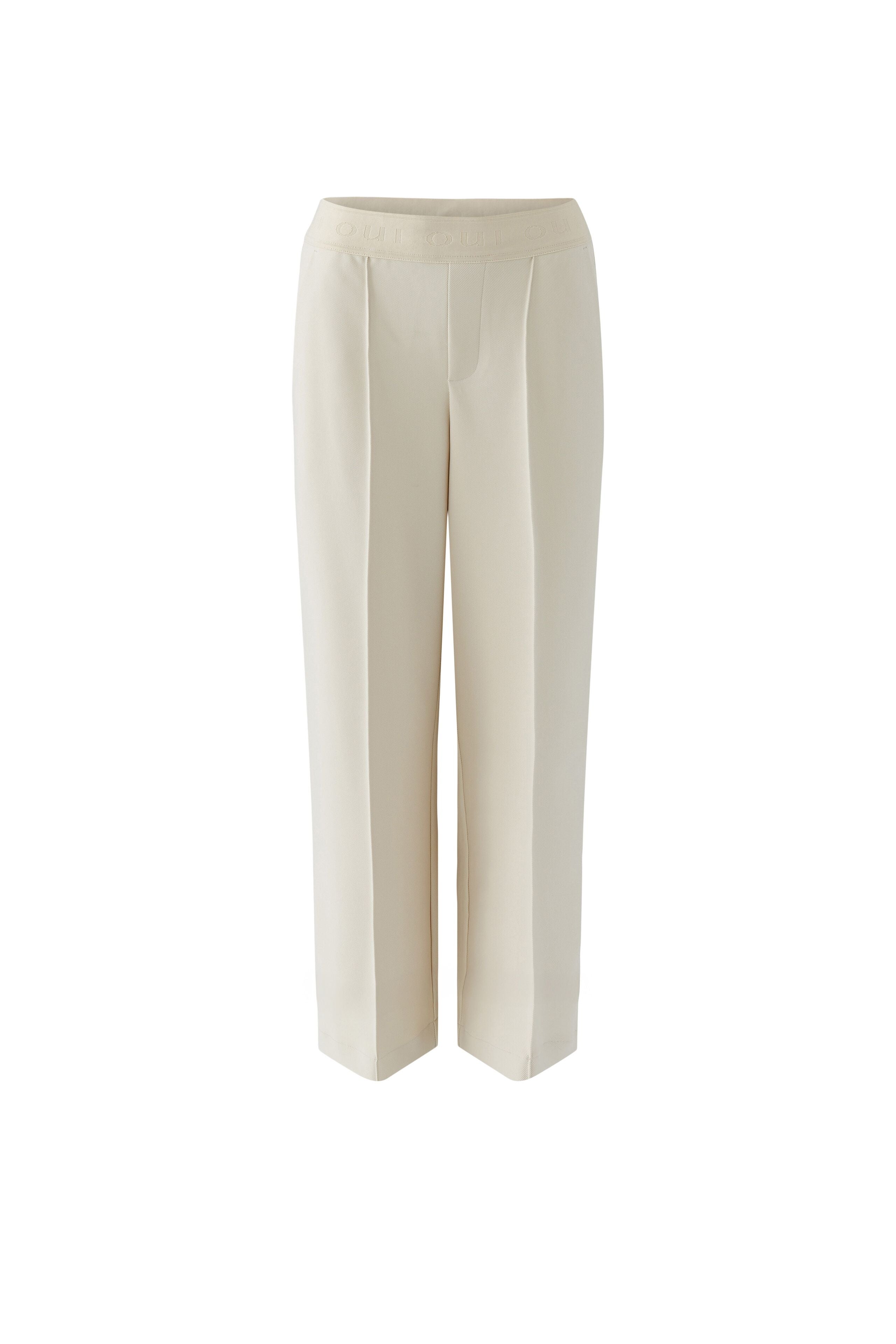 Oui NEYA cream pull-on culotte trousers with stitched front creases – front product view