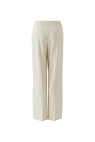 Oui beige straight leg pull on trousers with elastic waist from back 