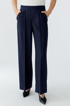 Oui navy stretch pull on trousers with elastic waistband detail