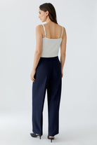 Oui navy technical jersey straight leg trousers back view