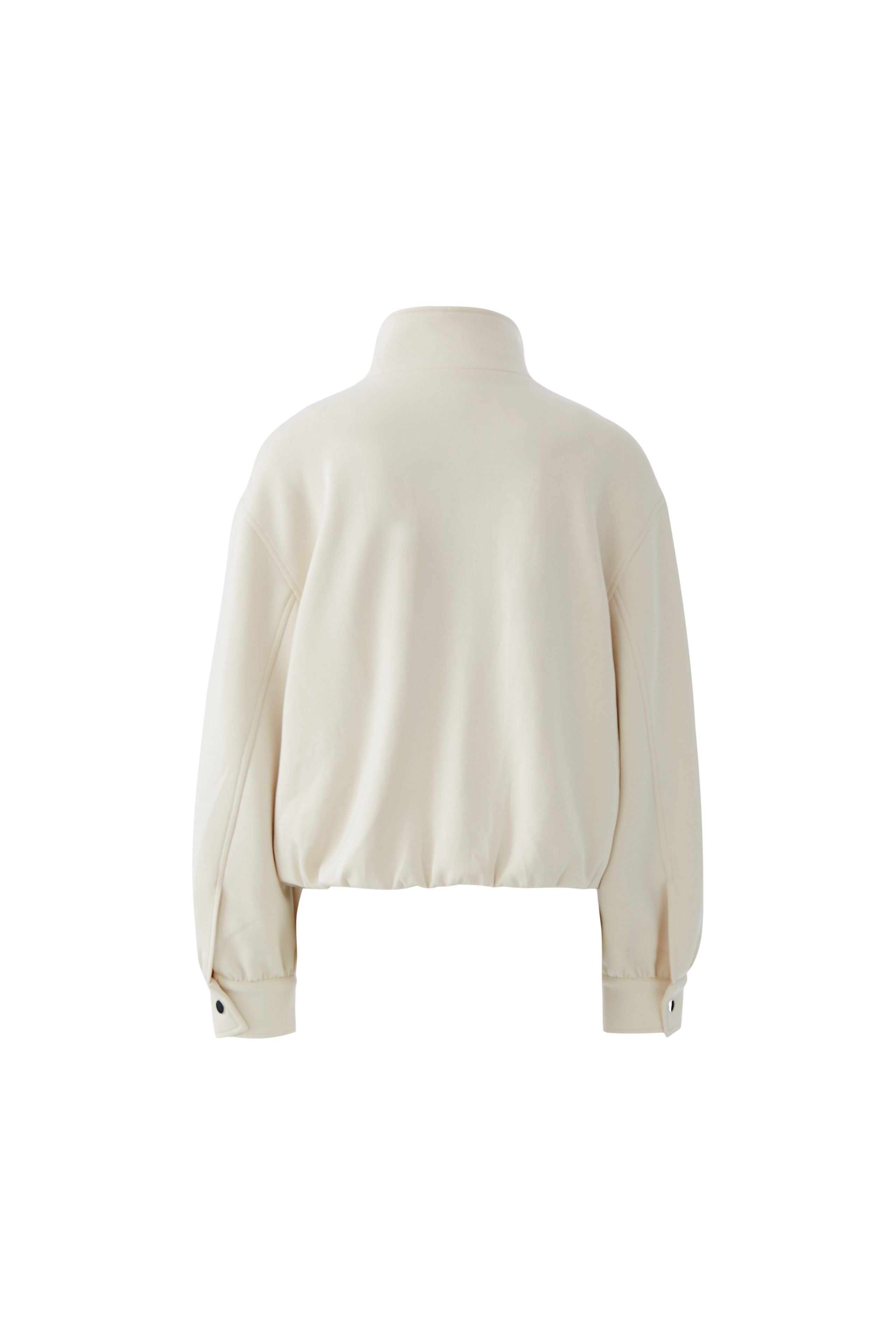 Oui Funnel Neck Jacket in cream back view showing relaxed silhouette and bloused hem