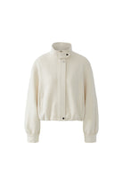 Oui Bomber Style Funnel Neck Jacket in cream front view with tab collar and zip fastening