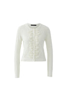 Oui ruffle front lace knit cardigan ivory front view