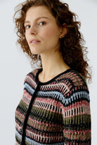 Oui striped knitted jacket front view with round neckline