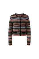 Oui pink and green knitted jacket laid flat front view