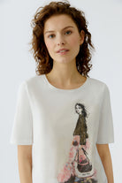 Oui Fashion Girl Motif T-shirt illustrated print detail with bead accents