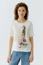 Oui Fashion Girl Motif relaxed fit T-shirt off-white front view