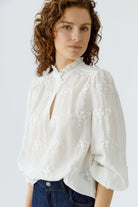 Oui white embroidered blouse relaxed fit side view