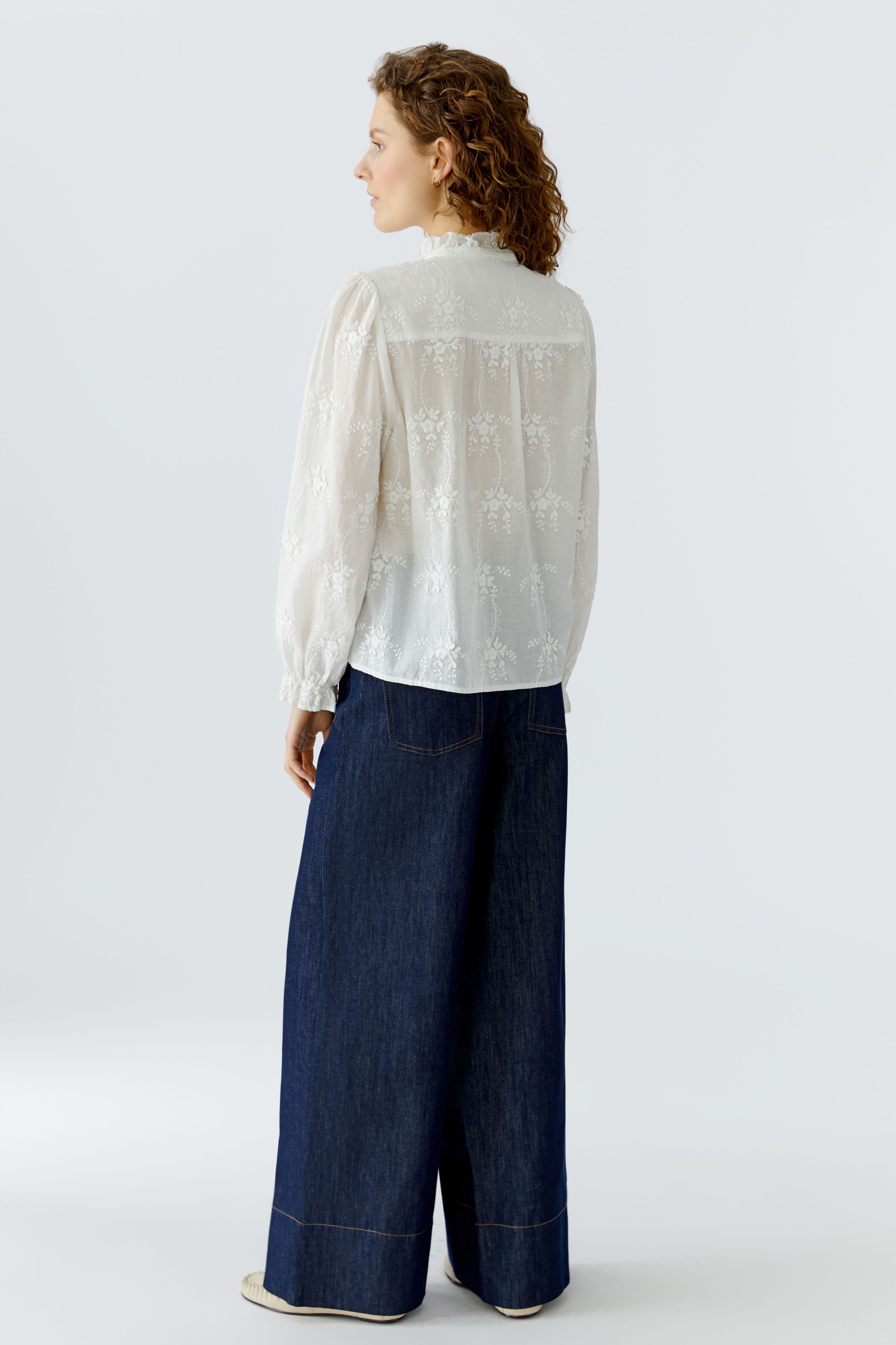 Oui high neck embroidered blouse back view