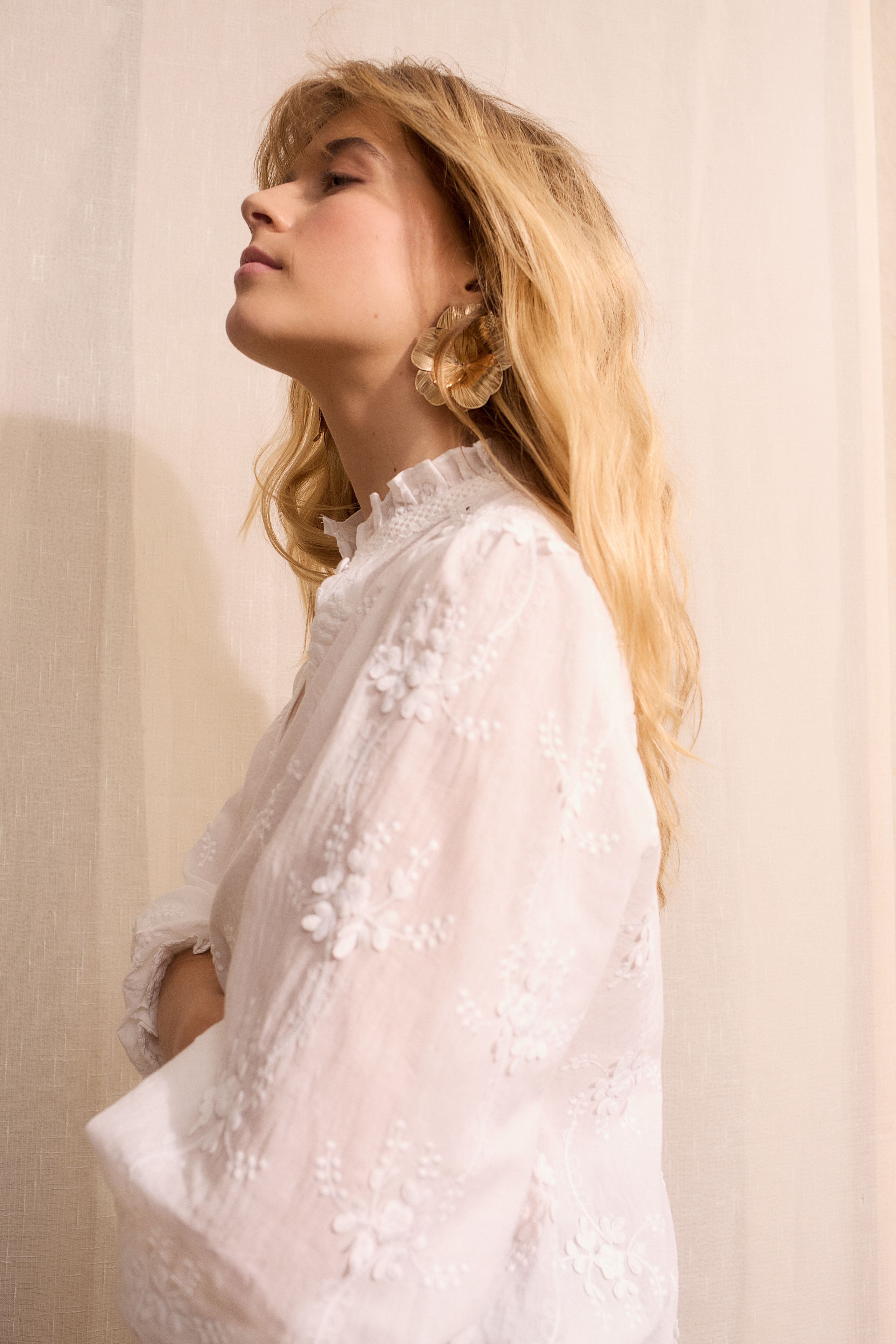 Oui white embroidered blouse relaxed fit side view