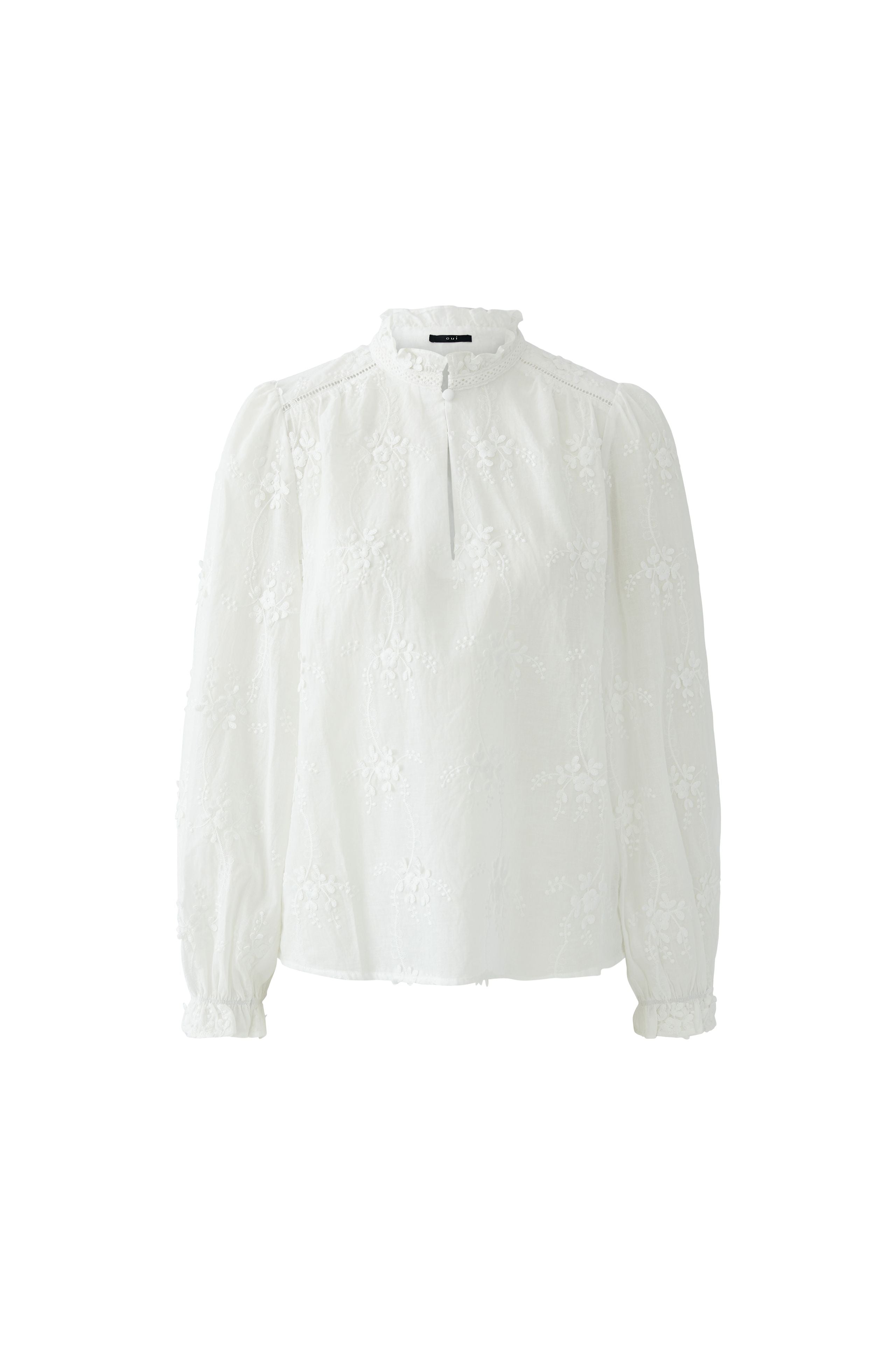 Oui embroidered cotton blouse flat lay white
