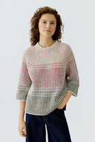 Oui pink and green three-tone knitted jumper front view