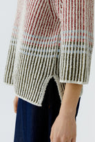 Oui pink and green knitted jumper rib texture close-up