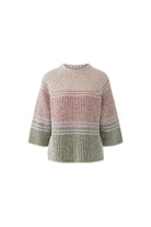 Oui pink and green ribbed knit jumper flat lay front