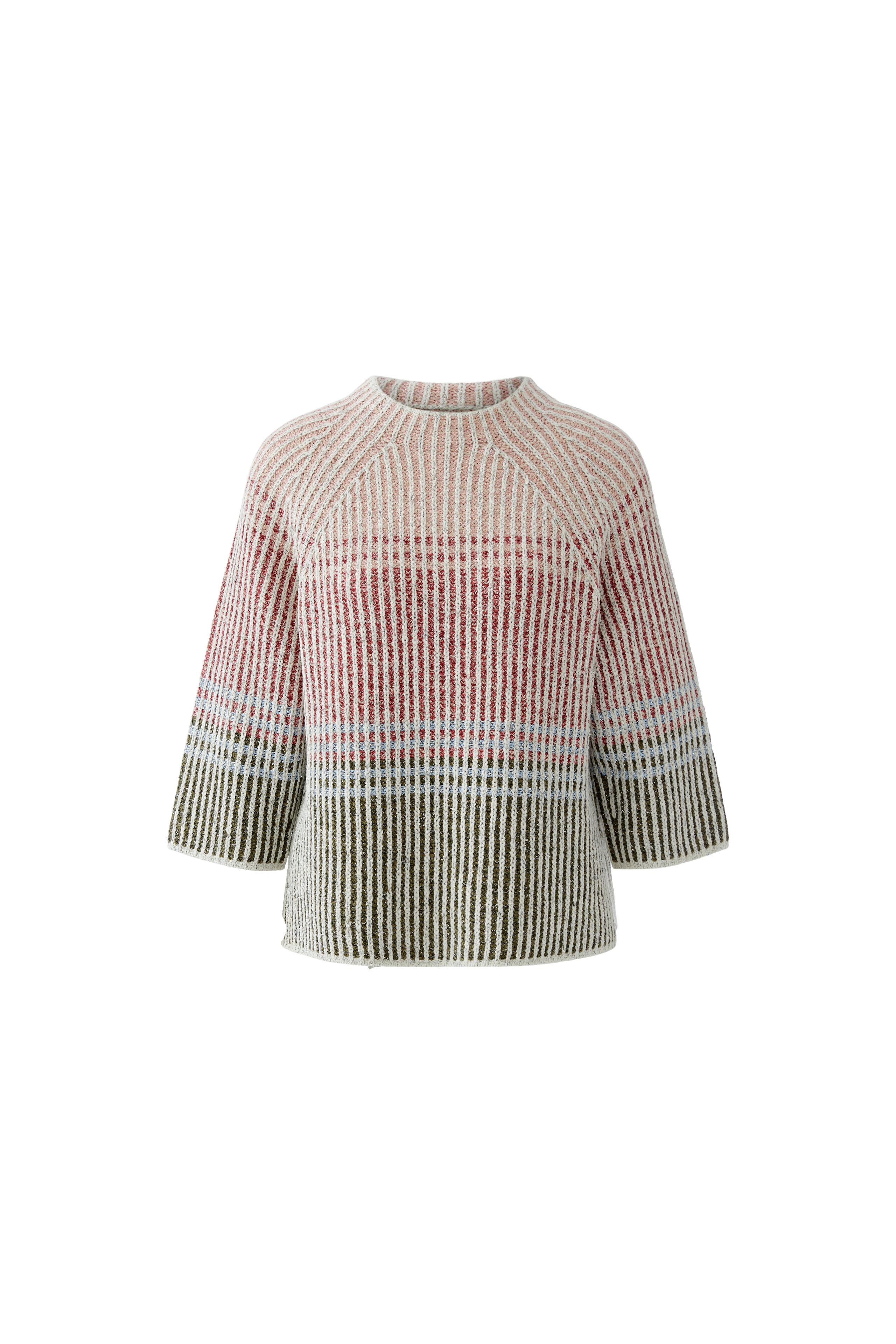 Oui pink and green ribbed knit jumper flat lay front