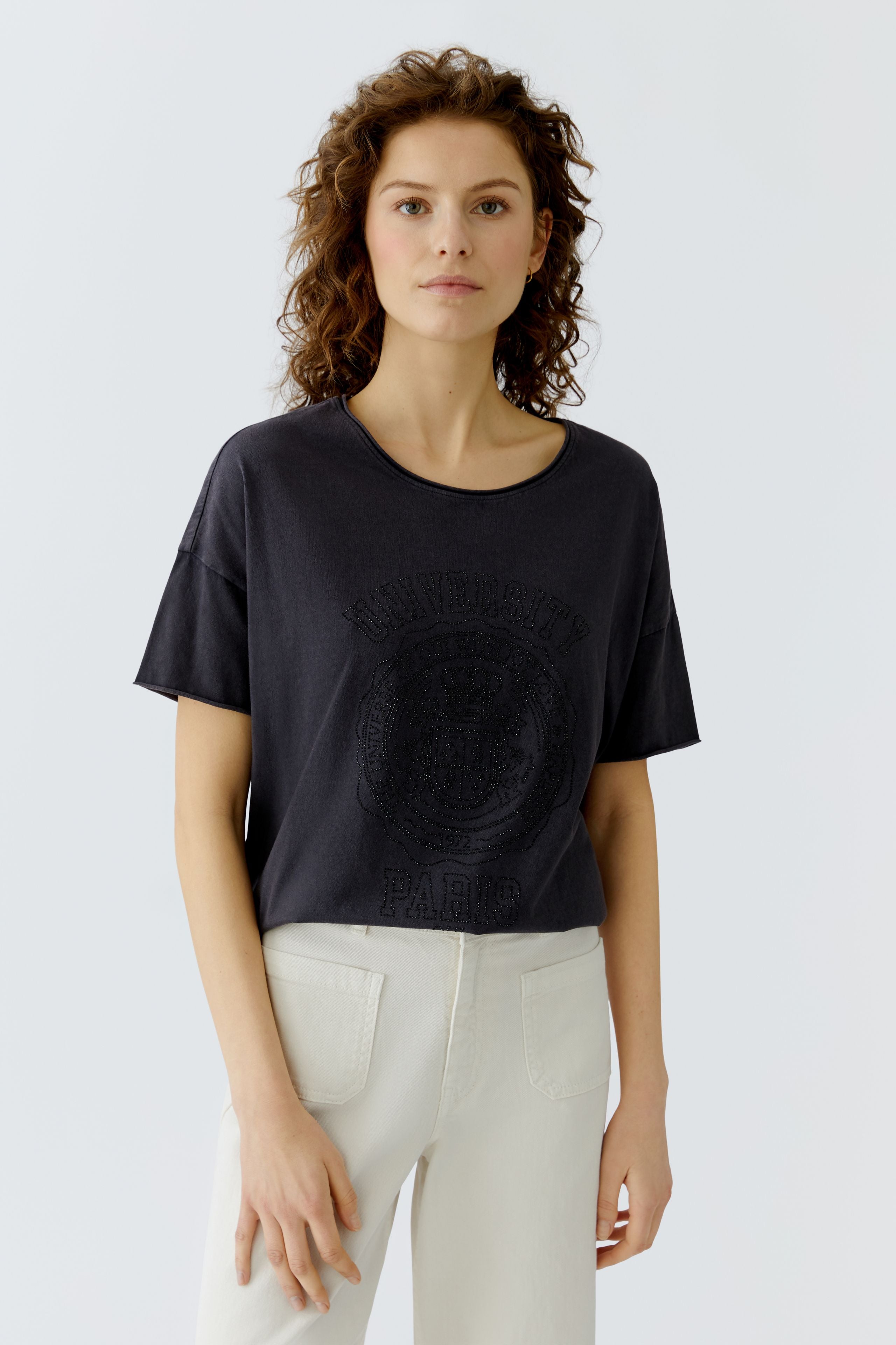 Oui faded college motif glitter women’s T-shirt front view