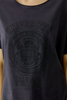 Oui glitter stone embellished university motif T-shirt detail