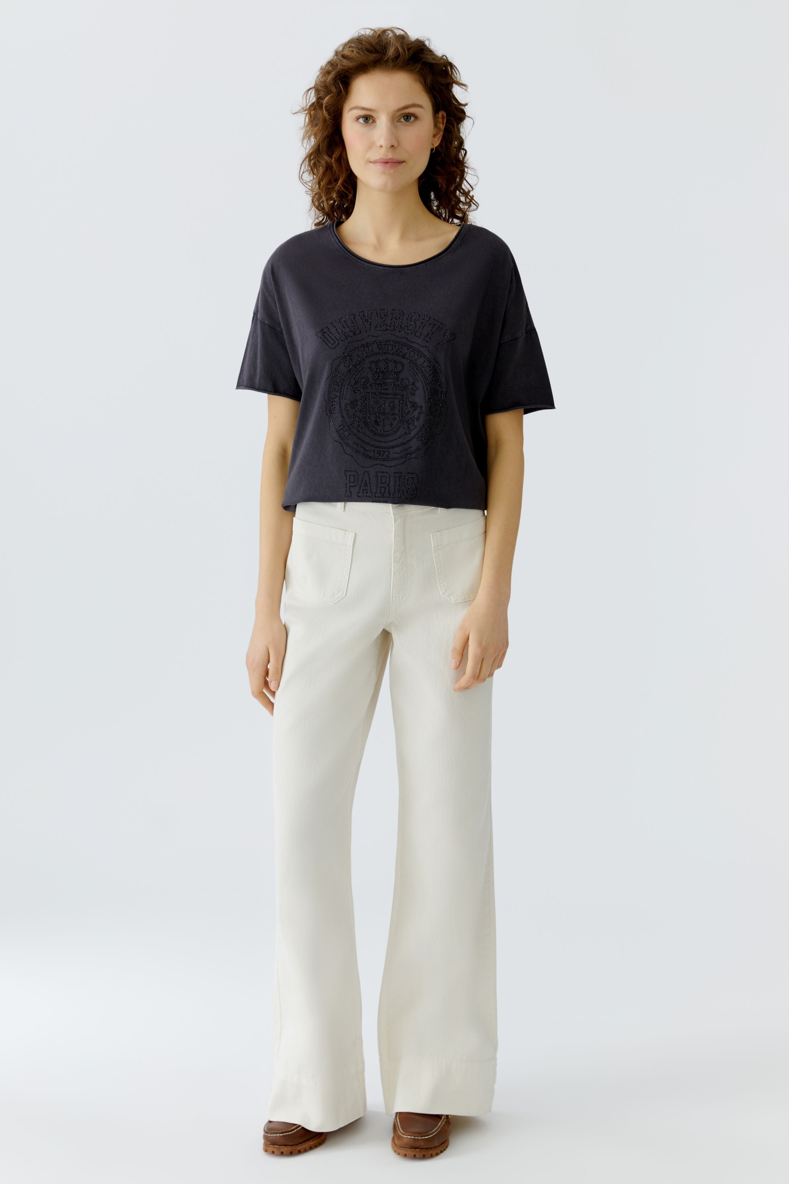 Oui women’s faded black  T-shirt boxy fit