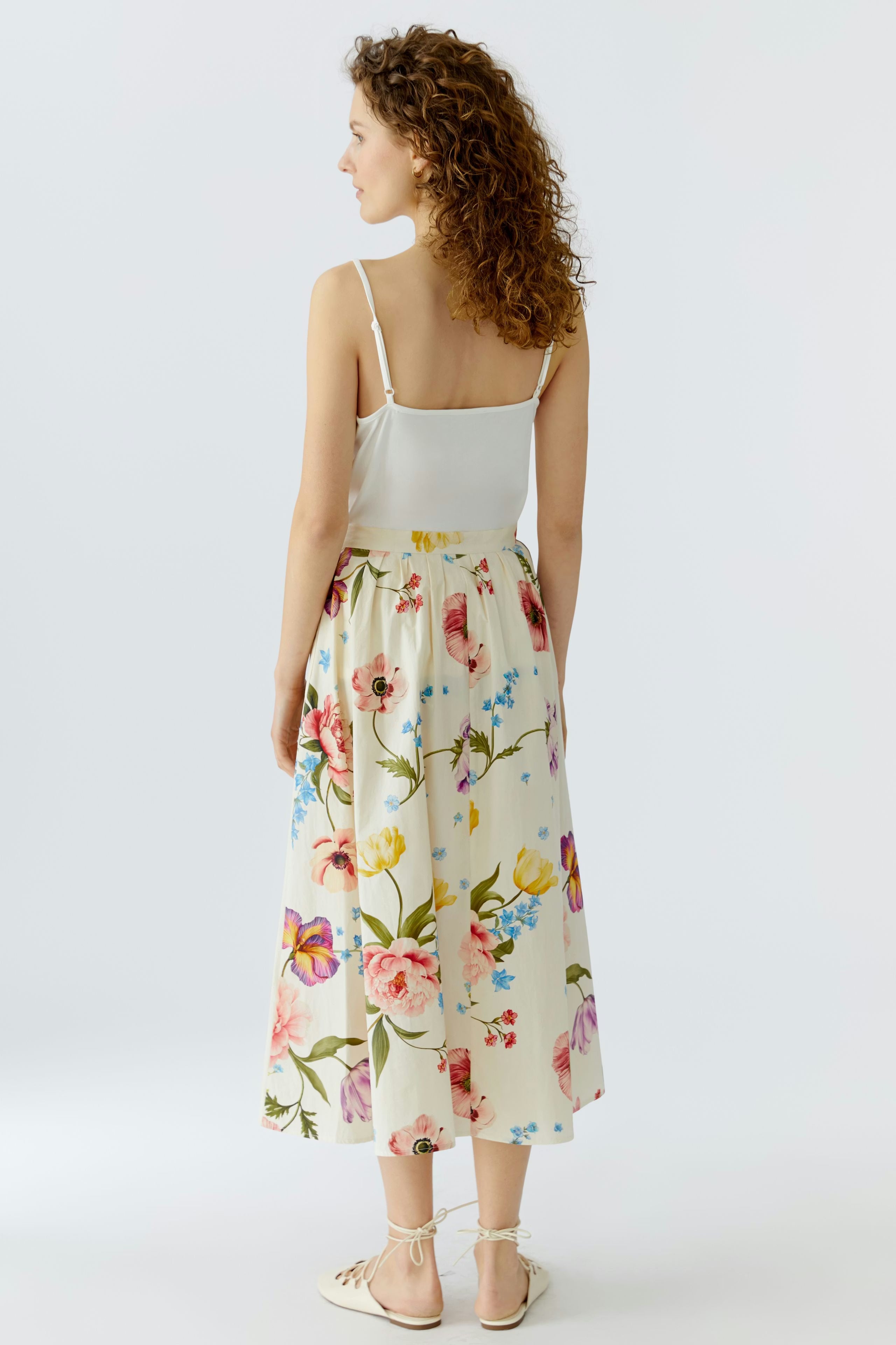 Oui cream floral A-line skirt back view