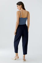 Oui cropped navy tapered trousers back view