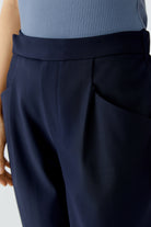 Oui navy jersey trousers side pocket detail