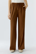 Oui suede look wide leg trousers brown women front view