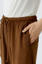 Oui suede look wide leg trousers elastic waist detail