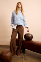 Oui brown wide leg trousers women lifestyle styling