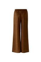 Oui brown suede look wide leg trousers women front full length
