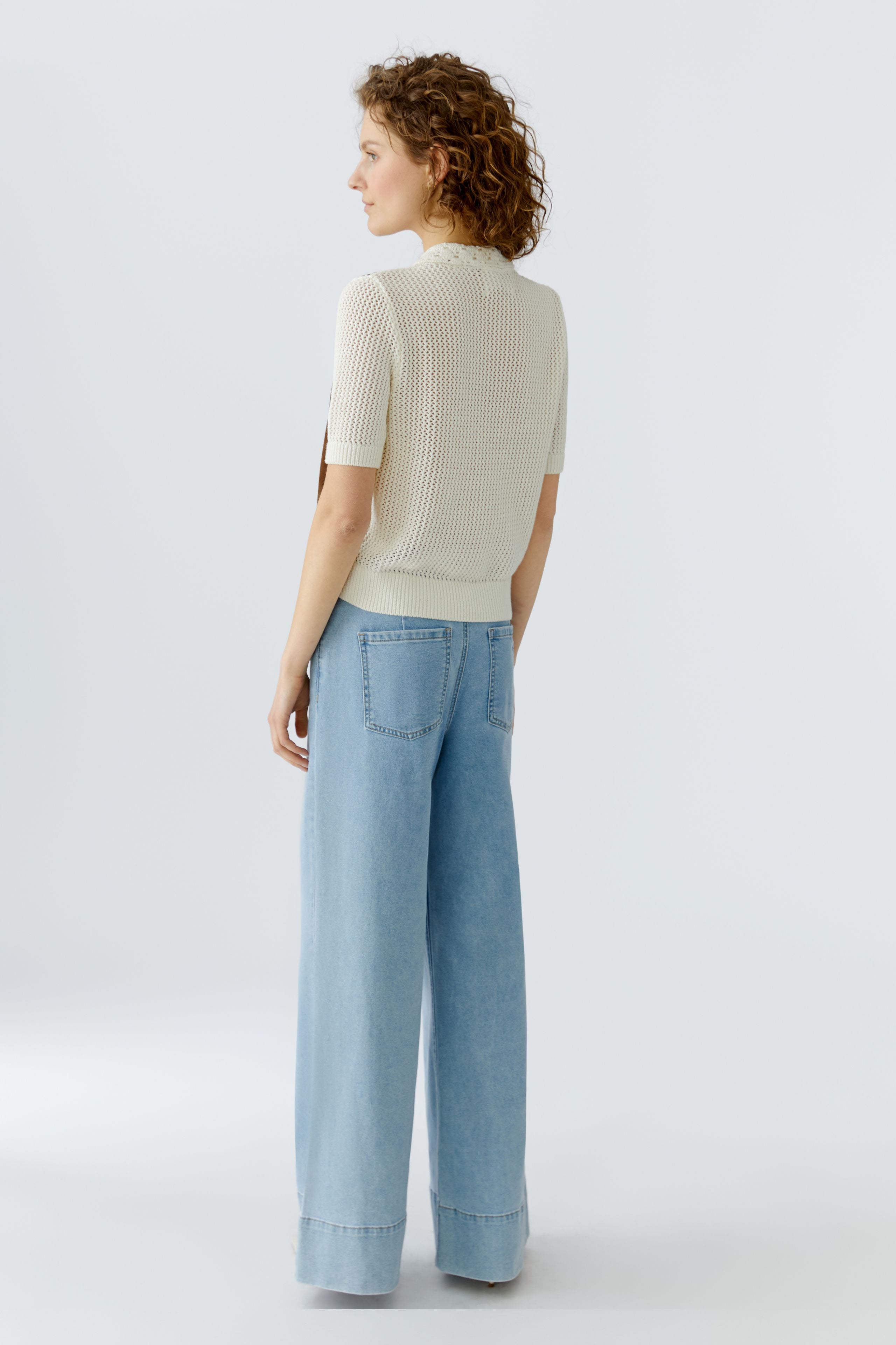 Oui short sleeve crochet cardigan back view