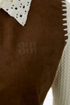 Oui suede look logo panel on cardigan close up