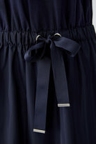 Oui navy cotton top taffeta skirt maxi dress belt detail